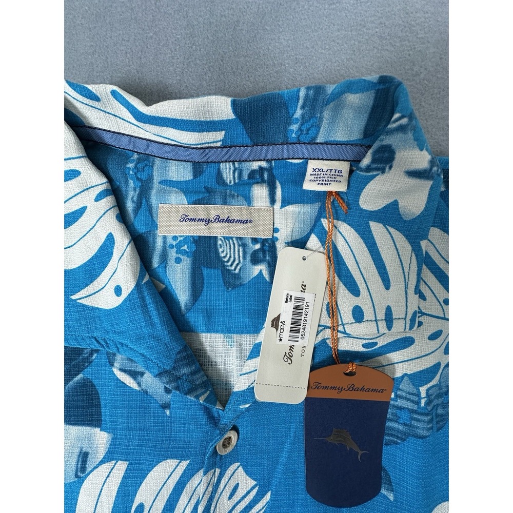 Tommy Bahama Shirt Mens XXL Blue New Silk Tropical Floral Monstera Button Front - Picture 4 of 8
